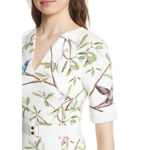 Ted Baker Everly Highgrove sleeved bodycon dress pencil slit zipper birds 2 - Picture 4 of 17